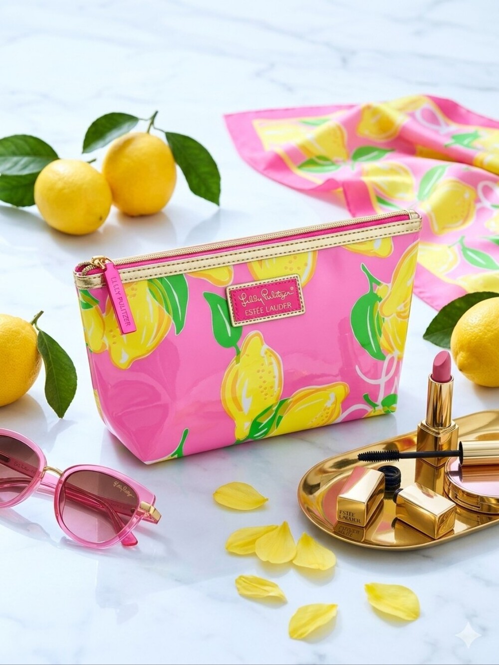 Lilly Pulitzer For Estee Lauder Lemon Print Cosmetic Bag